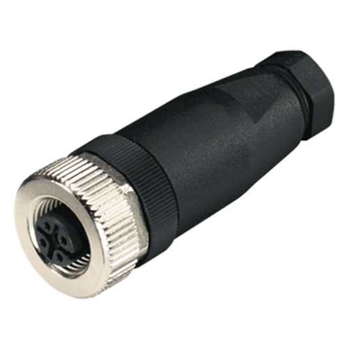 Conector Hembra M12 Axial / 5 Polos / Codificación A / IP67 / Tecnología de Conexión con Clema / Material PA / Contactos Dorados