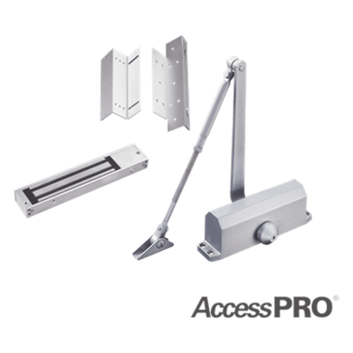 Kit para control de acceso incluye Chapa magnética de 600Lbs / Montajes L y Z / Cierra puerta para 45-65Kg.