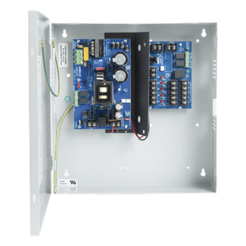 Fuente de Poder con Respaldo, 12 o 24 Vcc, 6 A, 72 W, 5 Salidas, Entrada 115 Vca, Para Control de Acceso y CCTV