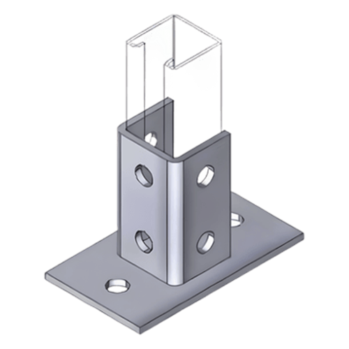 Base Cuadrada con 4 Perforaciones para Perfil Sencillo.
