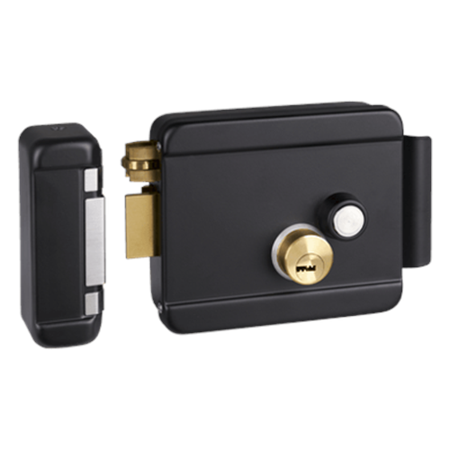 Cerradura Eléctrica con Botón de Salida / Incluye Llave / Exterior / Izquierda / Color Negro