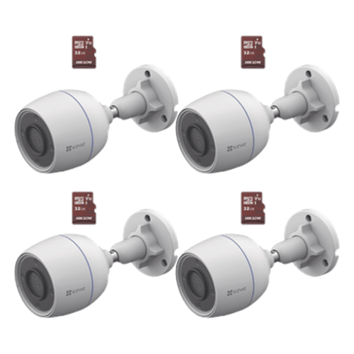 Kit de Camaras WiFi, Incluye 4 Piezas CS-H3C y 4 Piezas HS-TF-E1/32G / Detección de Movimiento