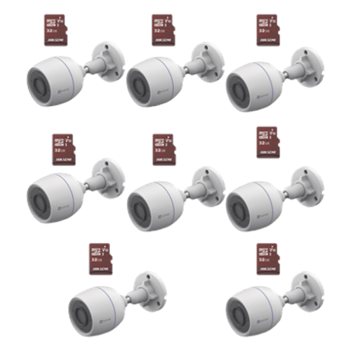 Kit de Camaras WiFi, Incluye 8 Piezas CS-H3C y 8 Piezas HS-TF-E1/32G / Detección de Movimiento
