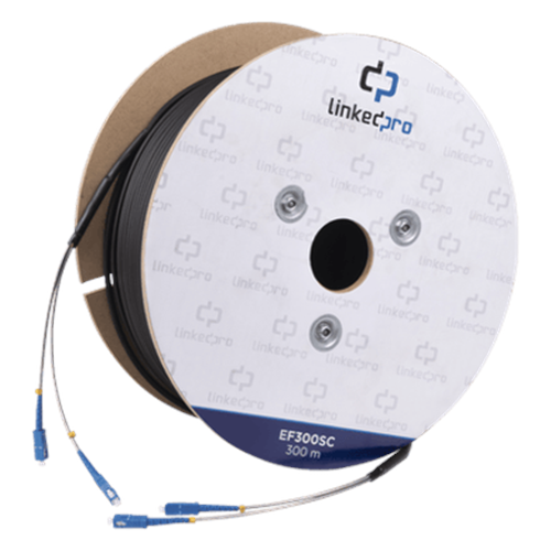 Carrete de Fibra Óptica Monomodo con Conectores SC-SC Duplex, Reforzada con Kevlar, de 300 Metros (984.25 Pies), Para Instalaciones Subterráneas por Tubería
