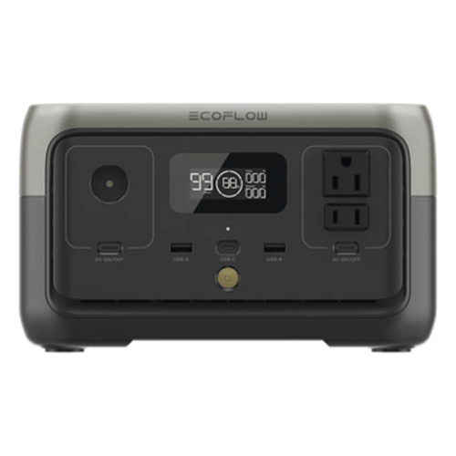 EcoFlow River 2 | Estación de Energía Portátil 256Wh Litio LFP / 2 AC 300 W (Max. 600W) / 1 USB-C 60W / 2 USB -A 12W / Cargador de Coche 8A a 12 o 24V / Conectividad WiFi y Bluetooth (App) / Carga Solar 110W Max.