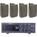 KIT de Amplificador de 120W para Escritorio | 4 Altavoces de Pared color Negro 2.5W - 20W | Sistema 70/100V