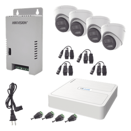 Kit HiLook Audio Bidireccional TurboHD 1080p / DVR 4 Canales / 4 Cámaras Eyeball (Exterior) con Bocina y Microfóno Integrado / 1 Fuente de Poder / Accesorios