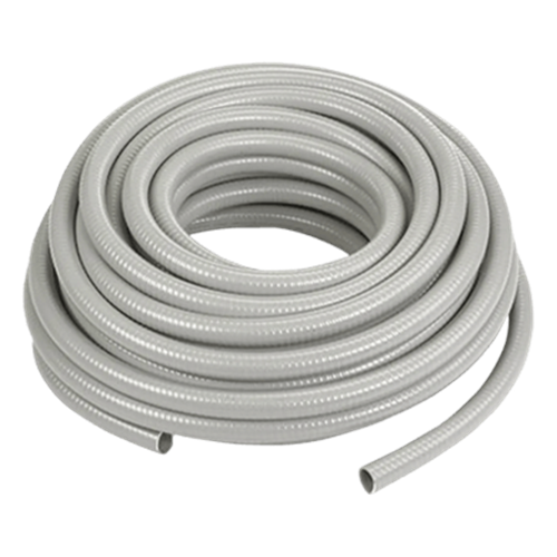 Manguera hermética flexible tipo PolyTuff no metálica, gris de 1/2", 100 pies. Uso comercial/industrial.