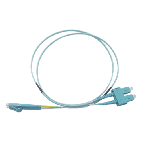 Jumper de Fibra Óptica Multimodo OM3 50/125 LC-SC OFNR (Riser), 2.0 mm, Dúplex, Aqua, 1 metro (3.28 pies)
