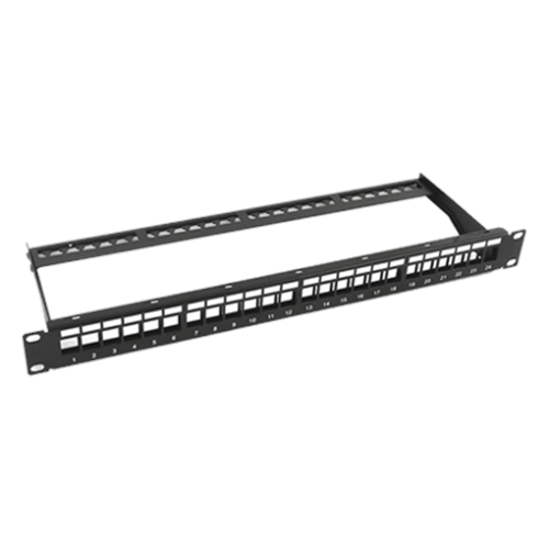 Patch Panel Modular sin Blindaje de 24 Puertos, 1U, con Barra para Organizar Cable