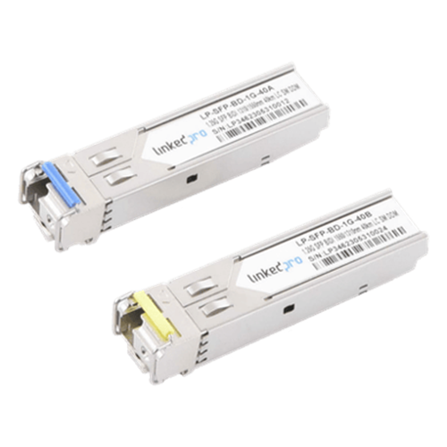 Transceptores Ópticos Bidireccionales SFP (Mini-Gbic) / Monomodo 1310 & 1550 nm / 1.25 Gbps / 1000BASE-BX / Conector LC/UPC Simplex / DDM / Hasta 40 km / 2 Piezas