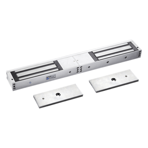 Chapa Magnética Doble para Aplicación en Puertas de Doble Hoja. 1200 lbs(x 2). LED