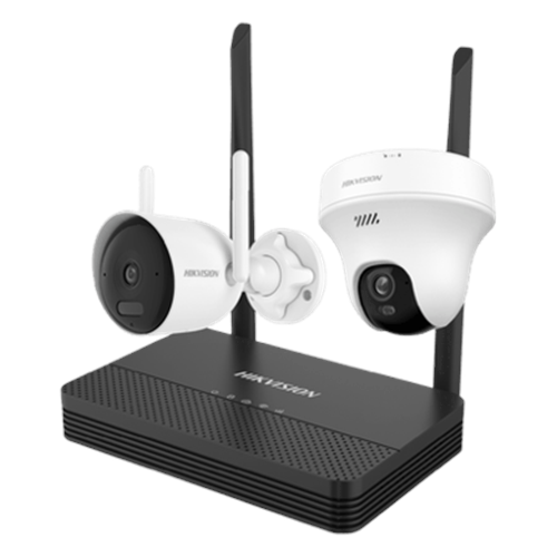 Kit IP Inalámbrico 2 Megapíxel / NVS 4 Canales / 1 Cámara Bala Exterior + 1 Cámara Turret Interior con Lente 2.8 mm y Dual Light / Audio Bidireccional (Micrófono y Bocina) / Soporta Micro SD de 512 GB