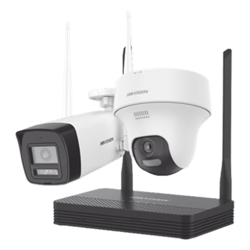 Kit IP Inalámbrico 2 Megapíxel / NVS 4 Canales / 1 Cámara Bala Exterior + 1 Cámara Turret Interior con Lente 2.8 mm y Dual Light / Audio Bidireccional (Micrófono y Bocina) / Soporta Micro SD de 512 GB