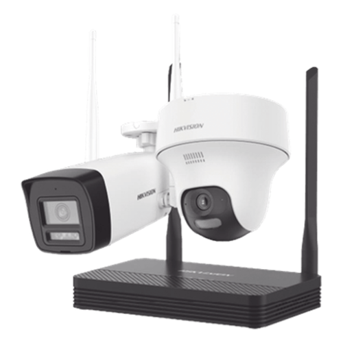 Kit IP Inalámbrico 4 Megapixel / NVS 4 Canales / 1 Cámara Bala Exterior + 1 Cámara Turret Interior con Lente 2.8 mm y Dual Light / Audio Bidireccional (Micrófono y Bocina) / Soporta Micro SD de 512 GB