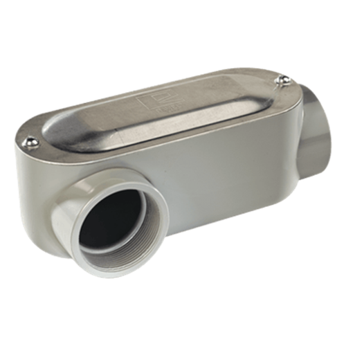 Caja oval roscada tipo LR de 3" larga(76.2 mm) Incluye tapa y tornillos.