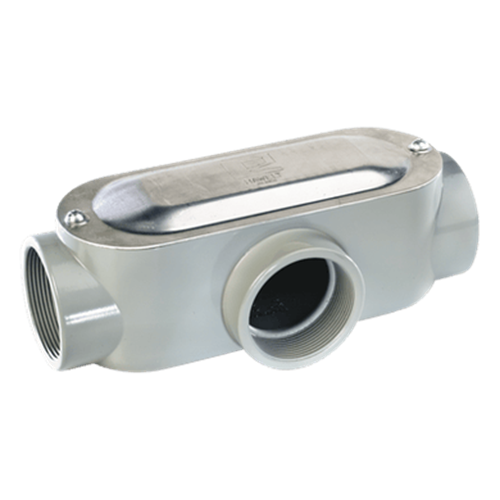 Caja oval roscada tipo T de 3" chica (76.2 mm) incluye tapa y tornillos.