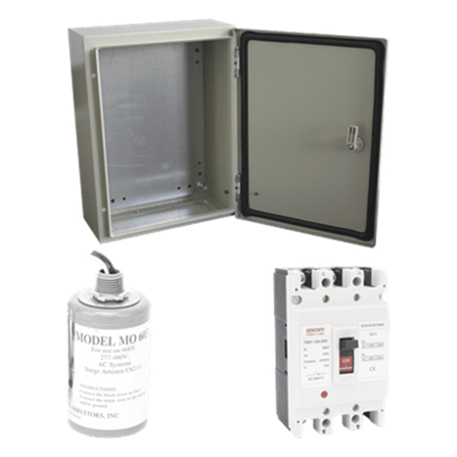 Kit de Centro de Carga Trifasico Para Corriente Alterna, Breaker de hasta 690 Vc de 100 A con Supresor de Descargas Atmosféricas.
