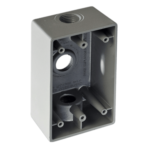 Caja Condulet FS de 1/2" (12.7 mm) con tres bocas a prueba de intemperie.
