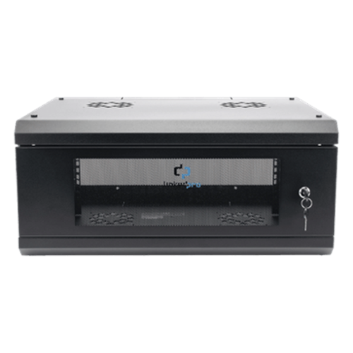 Gabinete de Pared con Puerta de Cristal Templado, 455mm de Profundidad, 4U Rack de 19'', Acero Reforzado