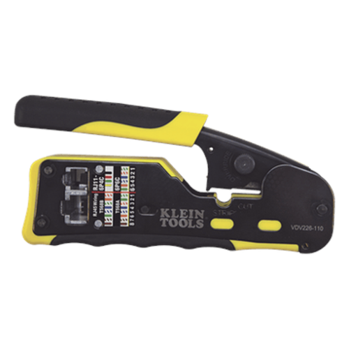 Ponchadora/Pelacables/Cortacables con Matraca para Conectores Pass-Thru RJ45 y Conectores Estándar RJ11/RJ12.