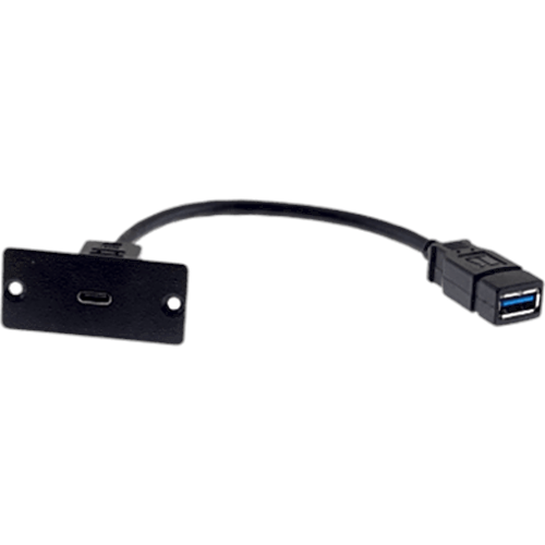 Inserto de Pared USB-C | 4.8 Gbps USB 3.0 | Cable 12 cm (4.72 in) | Aluminio | Negro